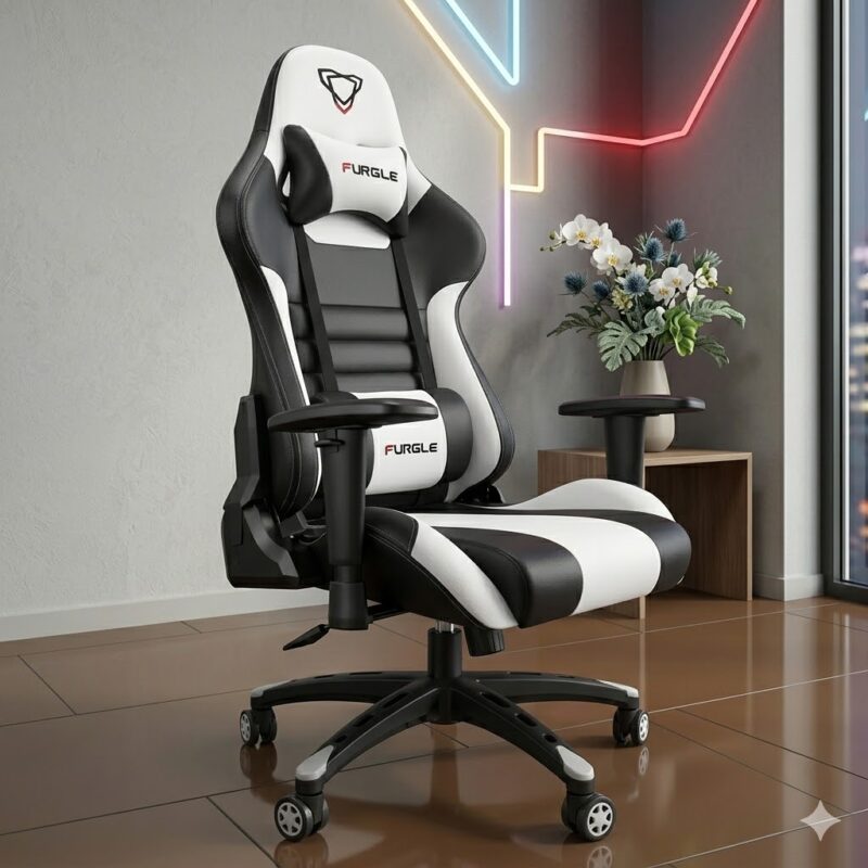 Gaming Chair With Footrest Black/White