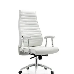 Premium White Executive Office Chair  Upgrade your workspace with this sleek and modern white executive chair, designed for both comfort and style. Featuring a high-back design with soft padded cushioning, this chair provides excellent support for your back during long working hours. The smooth leather finish gives it a luxurious look that fits perfectly in any office or home setup.