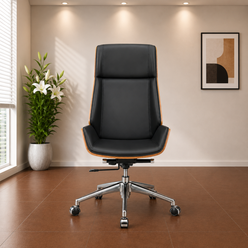 Executive Wooden High Back Leather Office Chair