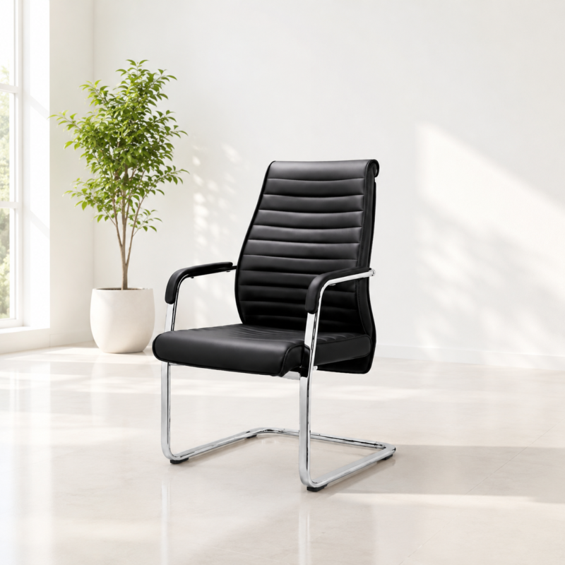 Premium Black Leather Visitors Chair