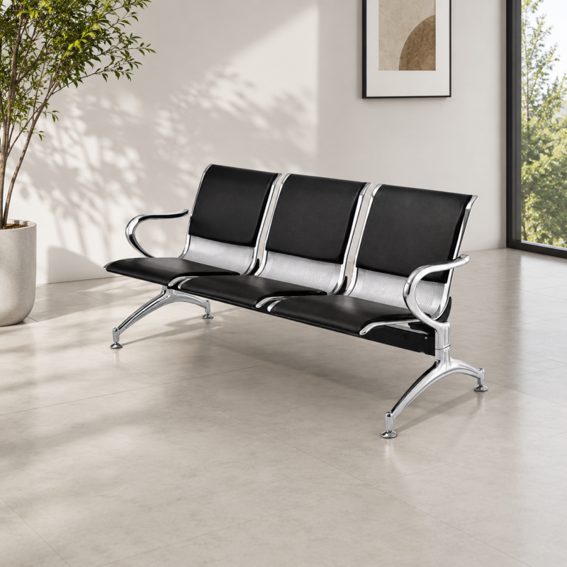 Modern 3-Seater Waiting Bench  Black